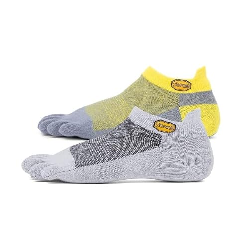 FiveFingers Athletic No-Show Sportsocken, Sportsocken, Sportsocken, mit Fingern, Laufen, Trekking, Yoga, Training, Klettern-Gelb, Grau in Coolmax, Nylon, Lycra-Größe M, Gelb Grau, 38 EU
