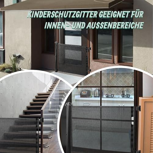 Relaxdays Türschutzgitter, ausziehbares Türschutzrollo bis 1,5m, ohne Bohren, Kinderschutz, Treppenschutzgitter, schwarz
