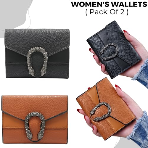 Image of Kraptick Women s Wallet Stylish Compact Purse Clutch with Card & Coin Holder Debit Card Organizer, Travel Wallet & Money Organizer for Women with 8 Card Slots (Black & Brown) (Combo of 2)