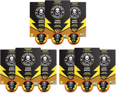 Death Wish Coffee, Organic and Fair Trade, Light Roast Coffee Pods (30 Count) (Pack of 3)