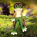 Yikaroeli Solar Garden Statue Outdoor Decor Frog Figurine Art with Solar Lantern Loving Frog for Patio Balcony Yard Lawn Unique Gift for Woman Mom Grandma and Frog Lover