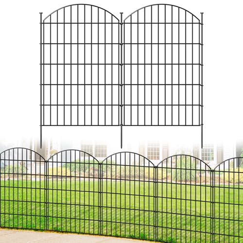 FOREHOGAR Metal Garden Fence 42in (H) x 23.3ft (L), 10 Panels + 11 Stakes Dog Fence Border Fence Animal Barrier, No Dig Garden Fencing for Yard Flower Bed Lawn Patio Outdoor, CTW4210 Black