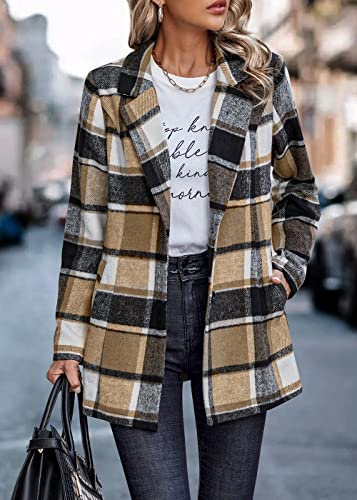 PRETTYGARDEN Women Plaid Shacket Jacket Trendy Fall Casual Button Wool Blend Tartan Trench Coat Winter Clothing with Pockets