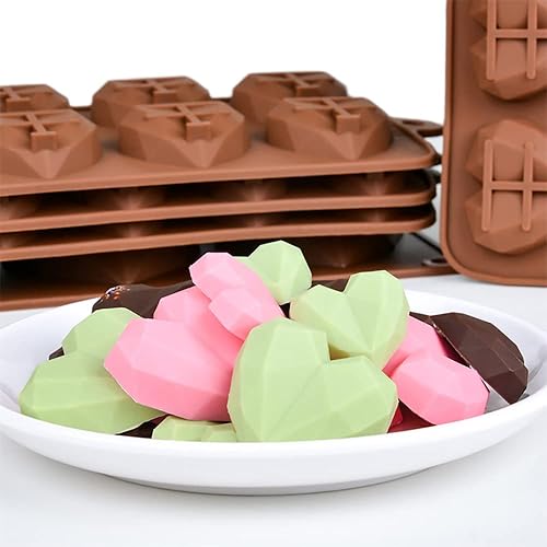 Miniatura 5 de 2 moldes de silicona con forma de corazón de diamante, moldes de chocolate, 15 cavidades, bandeja de silicona en forma de corazón 3D, para bomba de