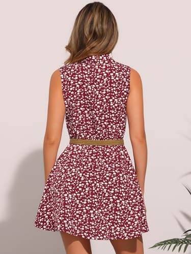 Image of Allegra K Women's Floral Printed Half Placket Above Knee Summer Sleeveless Belted Dress