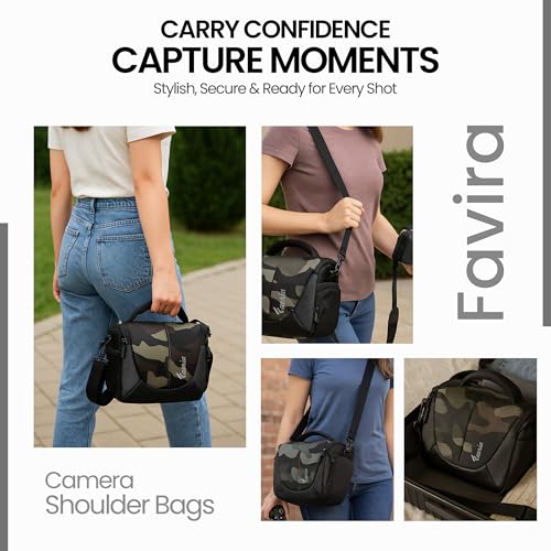 Image of Favria Camera Bag for DSLR & Mirrorless - Fits Nikon, Canon, Sony - Camera Bag for Travel - Shockproof Sling Case for Lens - Water-Resistant Compact Photography Bag (Camouflage)
