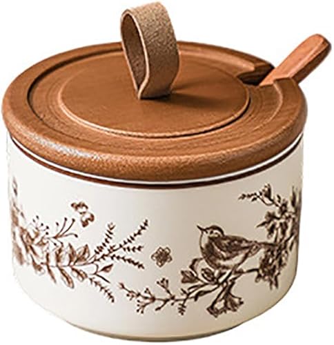 Ceramics Retro Fowers - Tarros para condimentos con tapa y cuchara, 7.44 onzas