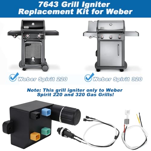 Image of SafBbcue 7643 Grill Igniter Replacement Igniter Kit for Weber Spirit 220 and 320 Gas Grills - Compatible with Models Featuring Front-Mounted Control Panels