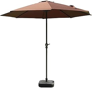HZH Guarda-sol de jardim ao ar livre guarda-sol de pátio de 9 pés guarda-chuvas de mesa ao ar livre marrom com manivela e 8 reforços resistentes para jardim, quintal, deck, piscina e muito mais