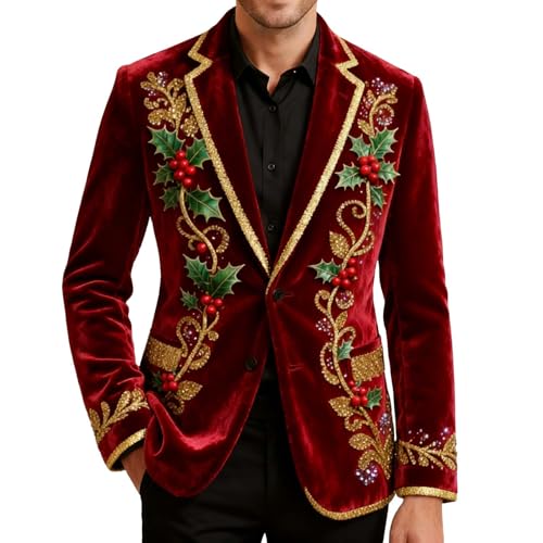 Christmas Jacket for Men Ugly Christmas Blazers LAPE Drape Corduroy Two Buttons Suit Jackets Xmas Fashion Slim Fit Graphic Cotton Sport Coats