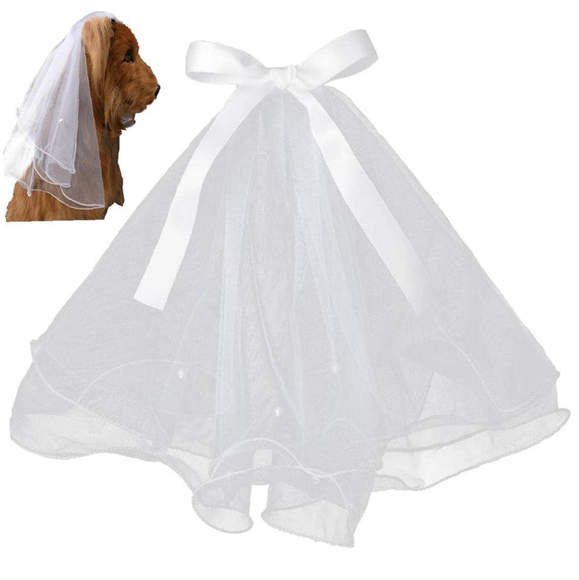Haowul Dog Wedding Veil Bow Headdress Dog Bride Costume Pet Cat Wedding Veil Hair Bow Hair Accessories for Small Medium Large Pet