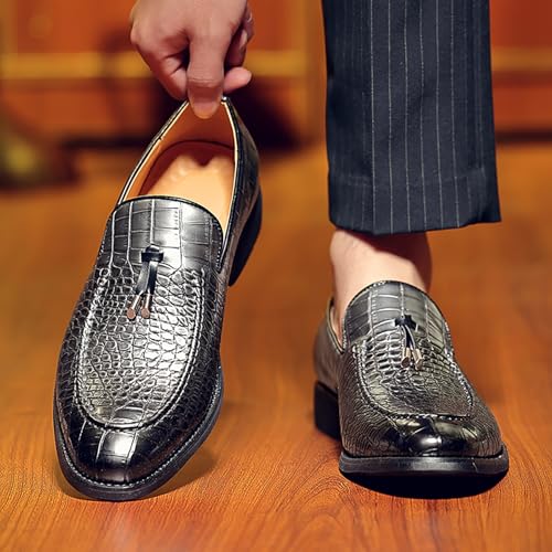 Men's Slip-On Loafers Handmade Leather Shoes Breathable Comfortable Soft Tassel Crocodile Print Casual Shoes for Men4