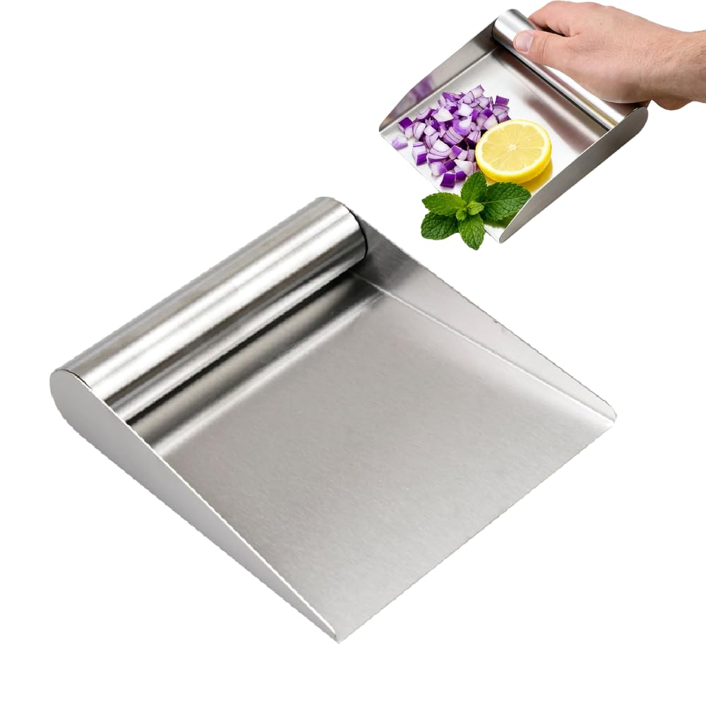 1Pc Stainless Steel Bench Scraper Kitchen Tool, Food Scoop and Dough Scraper, Multi-Purpose Prep Taxi for Slicing, Transferring and Cutting