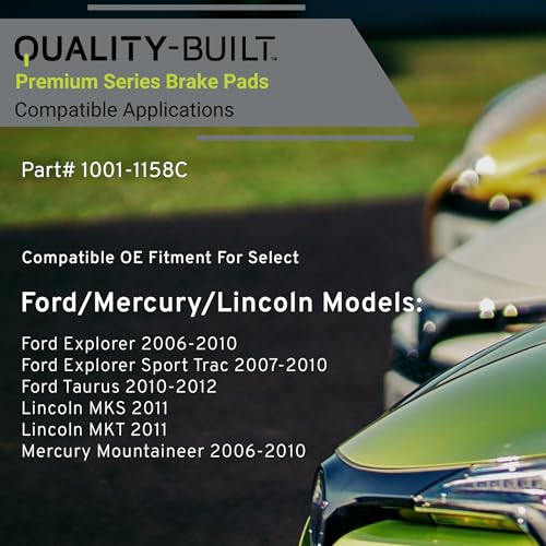 Image of QUALITY-BUILT Front Ceramic Brake Pads, Premium 1001-1158C, Compatible with 2006-2012 Ford /Lincoln /Mercury (Explorer,Explorer Sport Trac,MKS,MKT,Mountaineer,Taurus)