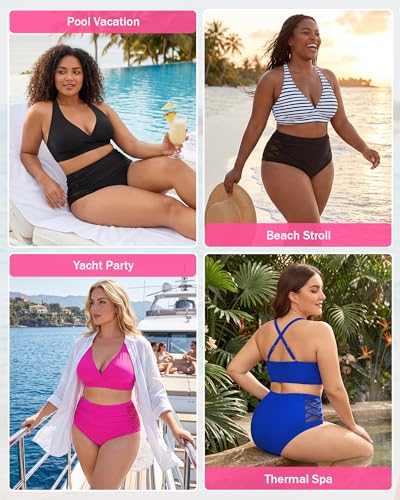 Womens High Waisted Bikini Plus Size Swimsuit 2 Piece Tummy Control Bathing Suits Plus Size Swim Suit Orange Floral 14 Plus