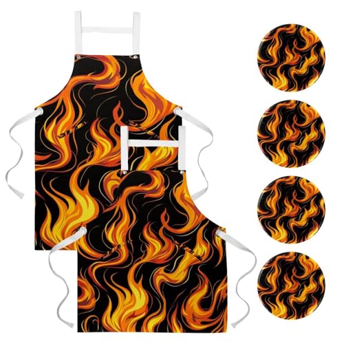 Tabliers de cuisine en lin motif flammes lot de 2 taille L et M