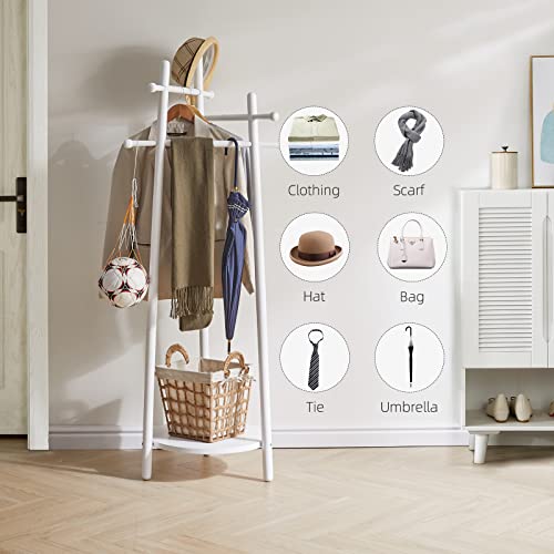 Aibiju Coat Rack With Unique Design, Coat Stand With Storage Shelf And 3 Top Rod, Coat Tree Easy To Assemble, For Suits Clothes Jacket Hat Umbrella White Yd-1441 #TOP3