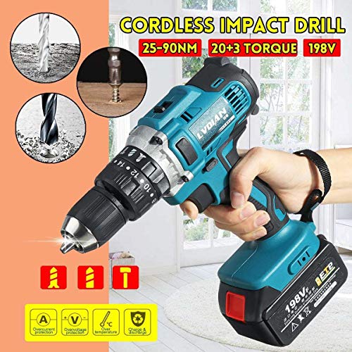 wchaoen 198VF 3 in 1 Akku-Bohrschrauber Schlaghammer Akkuschrauber mit 1X wiederaufladbare Lithium-Ionen-Akku 2-Gang… – Bild 7