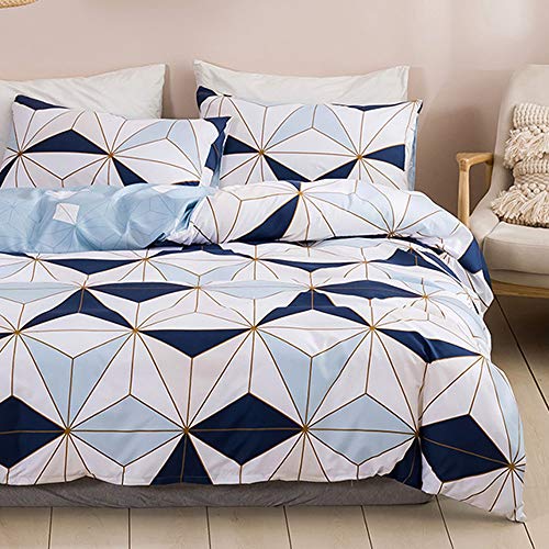 Dencalleus Géométrique Sets de Housse de Couette Enfant 140x200 cm avec 1 x Taies d'oreiller 50x75 cm, Linge de Lit Ado Imprimé Parure de Lit avec Fermeture Éclair pour 1 Personne, Bleu