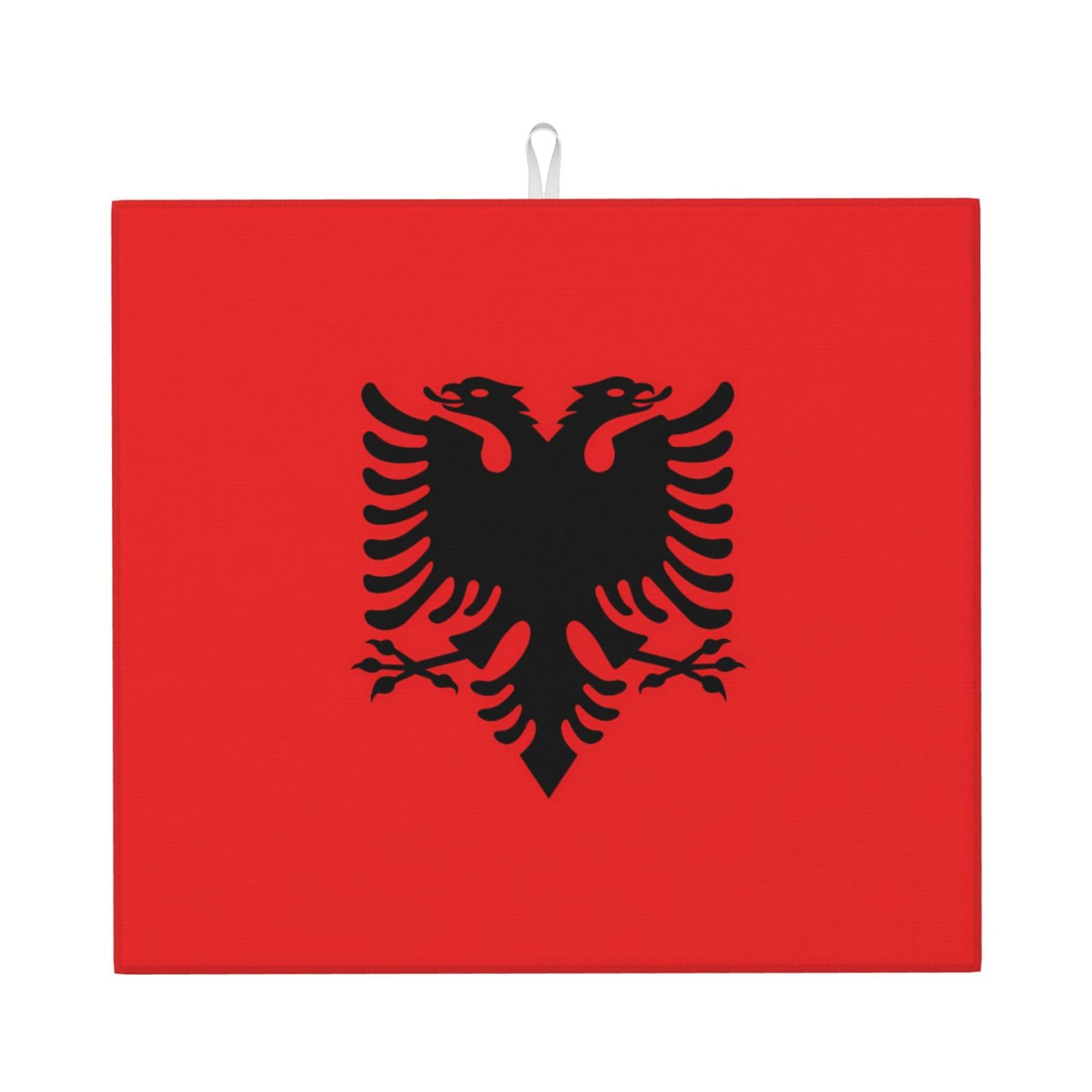 HJFCZH Albanian flag Prints Kitchen Drying Mat – Absorbent Microfiber Throw for Dishes, Non-Slip Counter Cover, Quick-Drying Layer with Fade-Resistant Print