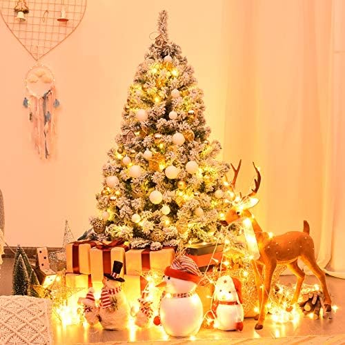Multigot 4.5FT/6FT Christmas Tree, Snow Flocked Full Xmas Tree with Folding Metal Base, Holiday Artificial Green Tree for Indoor Outdoor Decorations(4.5FT/140CM)