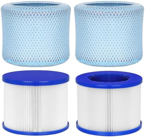 Hot Tub Replacement Filter Cartridges - Compatible with All RELXTIME, ALEKO, Wejoy, Aquaspa Hot Tub More - Screw-in Spa Filters for Inflatable Hot Tubs & Massage Pools (2 Filters + 2 Filter Bags)