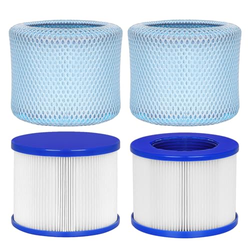 Hot Tub Replacement Filter Cartridges - Compatible with All RELXTIME ALEKO Wejoy Aquaspa Hot Tub More - Screw-in Spa Filters for Inflatable Hot Tubs & Massage Pools (2 filters + 2 filter bags)