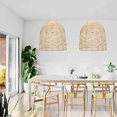 Arturesthome Weaving Natural Rattan Pendant Lighting Rope Lamp Shade Indoor Hanging Ceiling Light Fixture Handmade Lampshade 17.71"*17.71" Cover