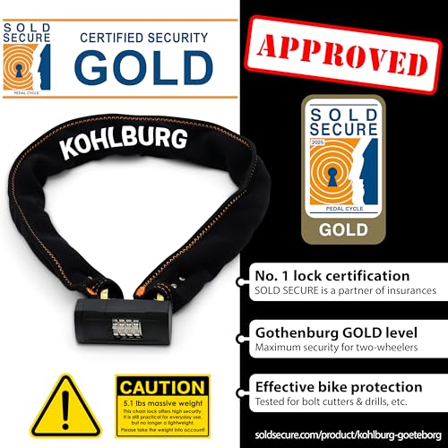 Image of KOHLBURG Heavy Duty Combination Bike Lock [Sold Secure Gold] 43 inch Long with Maximum Security - Anti Theft Bike Chain Lock with Numeric Code & 8mm Hardened Steel for Bicycle, Ebike, & Motorcycle