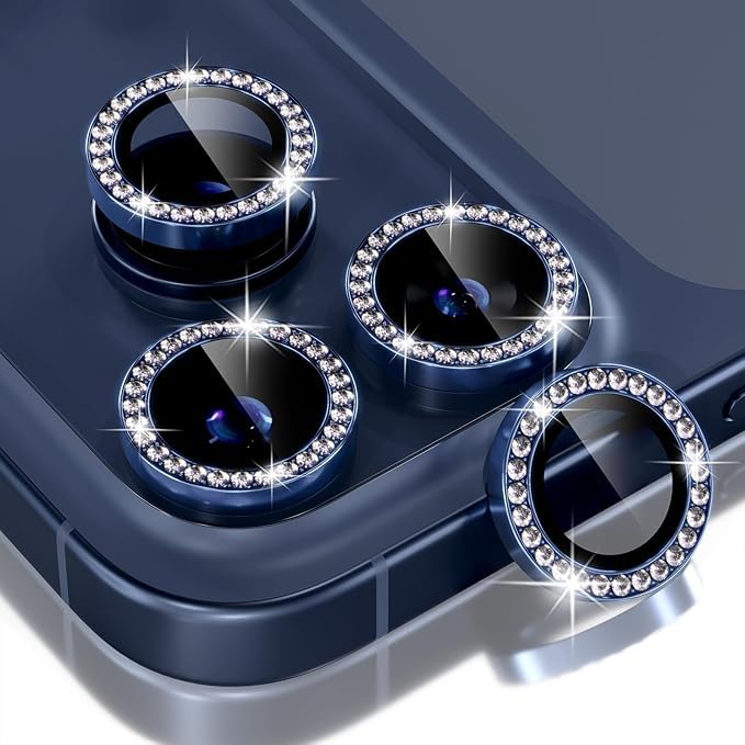 Image of CLITZ for iPhone 17 Pro /17 Pro Max Camera Lens Protector Bling, Individual Diamond Metal Ring with 9H Hardness, Scratch-Proof Camera Screen Protector Case Friendly (Blue Diamond)