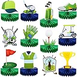 Teling 12 Pieces Golf Birthday Decorations Honeycomb Centerpieces for Tables Cake Topper Golf Themed Party Decorations for Birthday Shower Sport Themed Decor, 12 Styles(Classic)