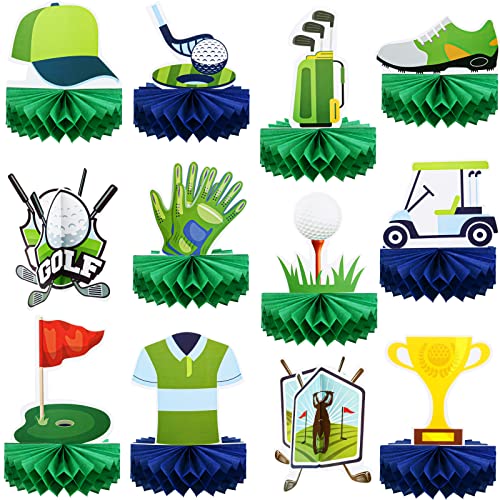 Image of Teling 12 Pieces Golf Party Decorations Honeycomb Centerpieces for Tables Cake Topper Golf Party Supplies for Birthday Shower Sport Themed Decor, 12 Styles(Classic)