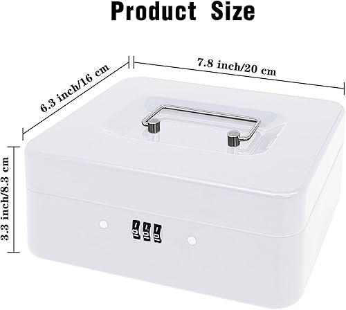 Miniatura 6 de Caja de efectivo de acero con cerradura de combinación, organizador de dinero pequeño de metal con bandeja de dinero extraíble, caja de