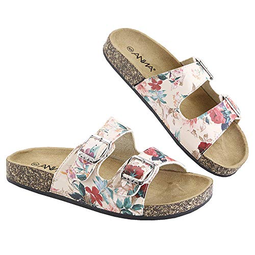Anna Glory Women's Slide Sandals Cork Footbed Double Buckle Floral 9 #TOP5