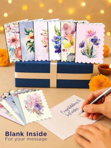 Image of DOODLE Floral Blank Notecards with Envelopes - Set of 12 Mini Greeting Cards with 12 Envelopes | Thank You Notes, Gift Enclosures & All Occasion Cards