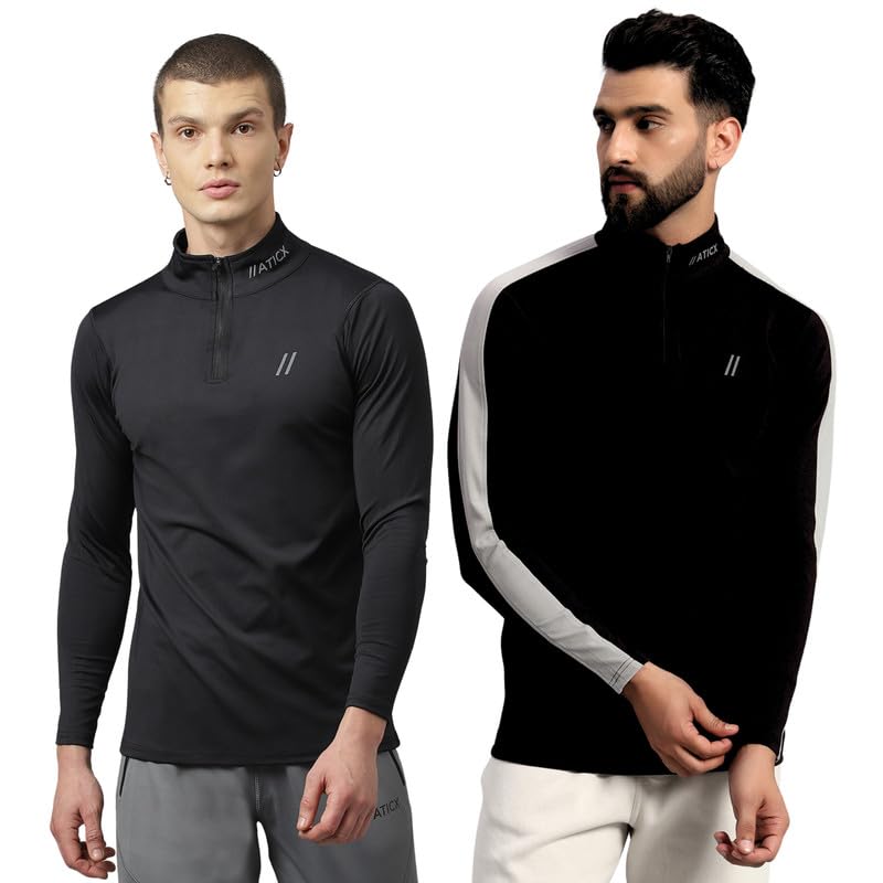 Image of ATICX Polyester Full Sleeve Compression High Turtle Neck Sports Jersey T Shirt for Men - Quick Dry Fit Gym Workout Top for Running, Swimming, Training, Cycling, Football, Badminton