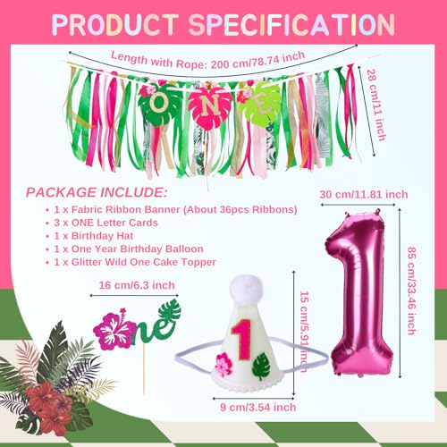 Image of Hawaiian Aloha High Chair Banner for 1st Birthday Party Decoration Tropical Hawaiian Luau One High Chair Tassel Garland Banner for Girls Baby Shower Moana 1st Birthday Party Backdrop Decoration