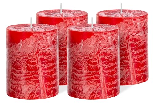 Brandsseller 4er Set Stumpenkerzen 7x10 cm – durchgefärbt & aus...