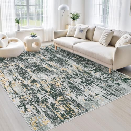 Area Rugs 5x7 Living Room: Washable Rug Modern Abstract Rugs Soft Non Slip Neutral Rug Stain Resistant Indoor Carpet for Bedroom Kitchen Dining Room Nursery Home Office Rugs(Black Grey Gold,5'x7') - image 1