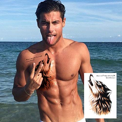 Ooopsiun 10 Sheets Large Wolf Temporary Tattoos For Men Kids, Cool Waterproof Body Fake Tattoo Sticker For Men Women 3D Wolf Large Arm Tattoos #TOP2