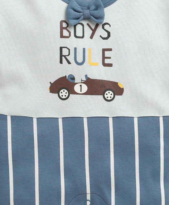 Image of BUMZEE Boys Regular Fit Half Sleeves Round Neck Cotton Romper With Attached Bow