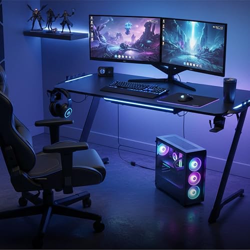 Image of NiTHO ZEGRAD RGB Gaming Desk | Z Shaped Computer Table with RGB Light Effects, Carbon Fiber Surface, Cup & Headphone Holder, Cable Management, DIY Easy Assembly Home Office or Video Gaming Workstation