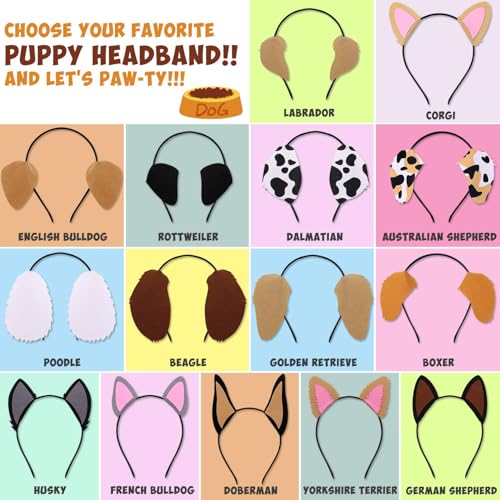 Ciyvolyeen PUPPY EAR HEADBAND 15PCS 15 Pcs Puppy Dogs Ear Headbands For Pet Birthday Party New Year Favors Dog Theme Costumes Dress-Up Photo Booth Props Cute Puppy Baby Shwer Party Supplies Gift thumb #3