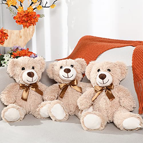 3 Packs Bear Stuffed Animals,14 Inch Cute Stuffed Bear Toys Bulk Soft Bears Plush Toy With Ribbon Bow For Christmas Valentine’s Day Baby Shower Birthday Party Favors (Khaki) #TOP4