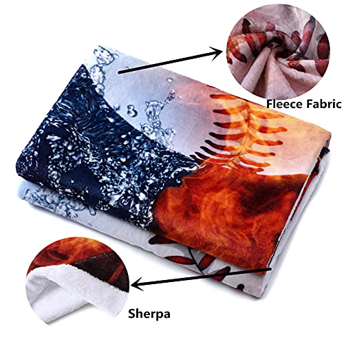 Sviuse Baseball Blanket 3D Print Throw Blanket White Ball In Fire And Water Flannel Soft Plush Sport Throw For Kids Boys All Season Couch Bed Sofa Home Decor #TOP3