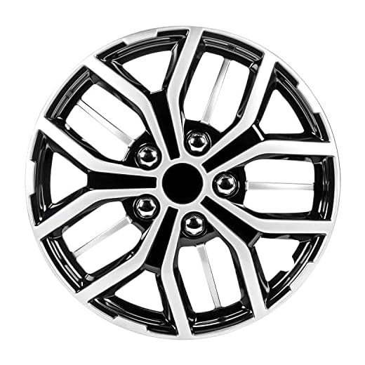 Pilot Automotive WH142-16S-B 16 Inch Super Sport Black & Silver Universal Hubcap Wheel Covers For Cars - Set Of 4 - Fits Most Cars