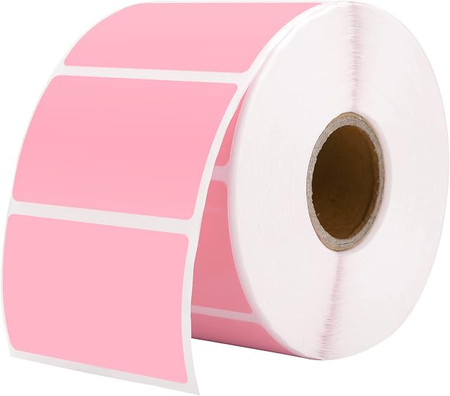 MUNBYN 2.25"x1.25" Direct Thermal Labels, Self-Adhesive Address Shipping Thermal Stickers, BPA&BPS Free Pink Square Label for Thermal Label Printer-1 Roll,1000 Labels