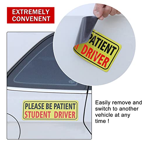 Justtop 3Pcs Magnet For Car, Please Be Patient Student Driver, New Drivers Sticker Safety Warning, Magnetic Reflective Rookie Driver Bumper Sticker (Black&Red) #TOP3