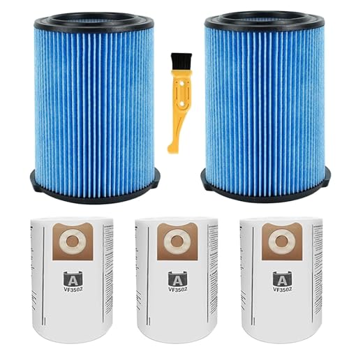 ECOMAID 2 Pack VF5000 Filter for Ridgid Vac Wet Dry 5-20 Gal Fit for WD1450 WD0970 WD1270 WD09700 WD06700 WD1680 WD1851 RV2400A & 3 Pack VF3502 Vacuum Bags for Ridgid 12-16 Gallon Vacuum