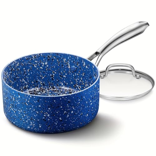 1 cacerola con tapa, ultra antiadherente, pequeña, de 1 cuarto de galón, de granito (azul)